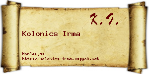 Kolonics Irma névjegykártya